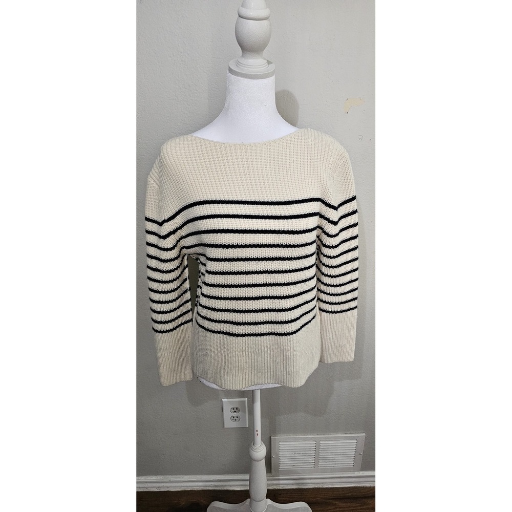 ATM Wool Blend Pullover‎ Sweater Women's Size Small Striped Preppy Black  Cream